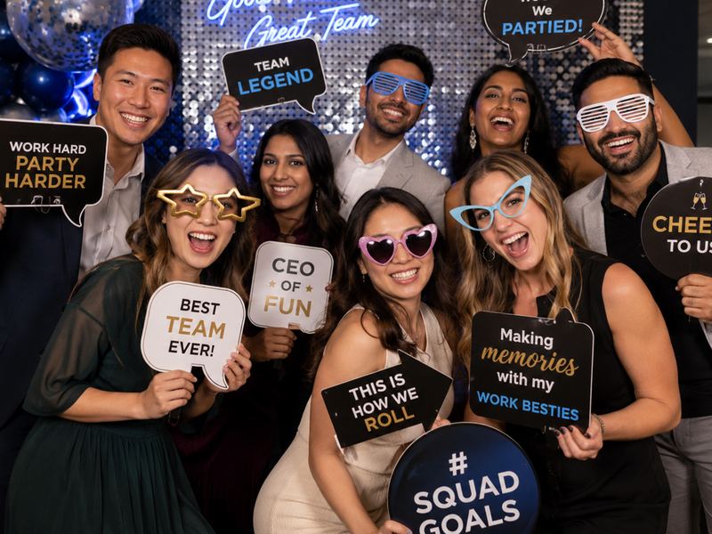 Guests posing at a VIMO Events custom branded photo booth